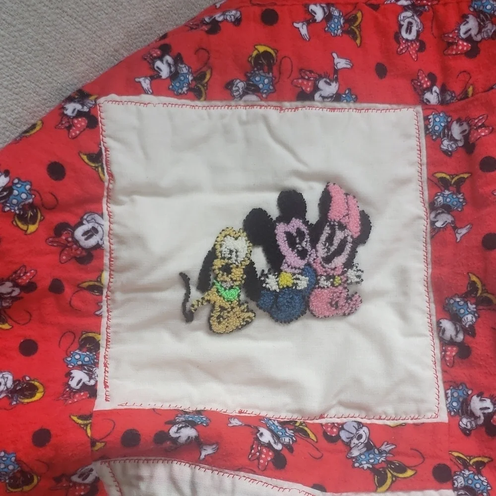 Mickey and Minie  punch needle embroidery handmade baby quilt